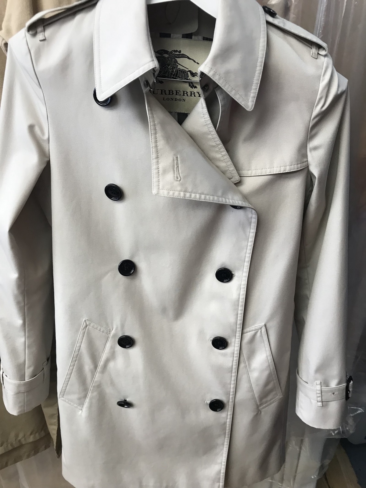 Stone cotton trench coat cleaned and pressed at Fresh Touch